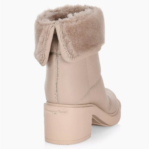 Womens Gianvito Rossi Mousse Neutral Shearling-Trim Leather Ankle Boots 38 US/8 - Picture 3 of 16